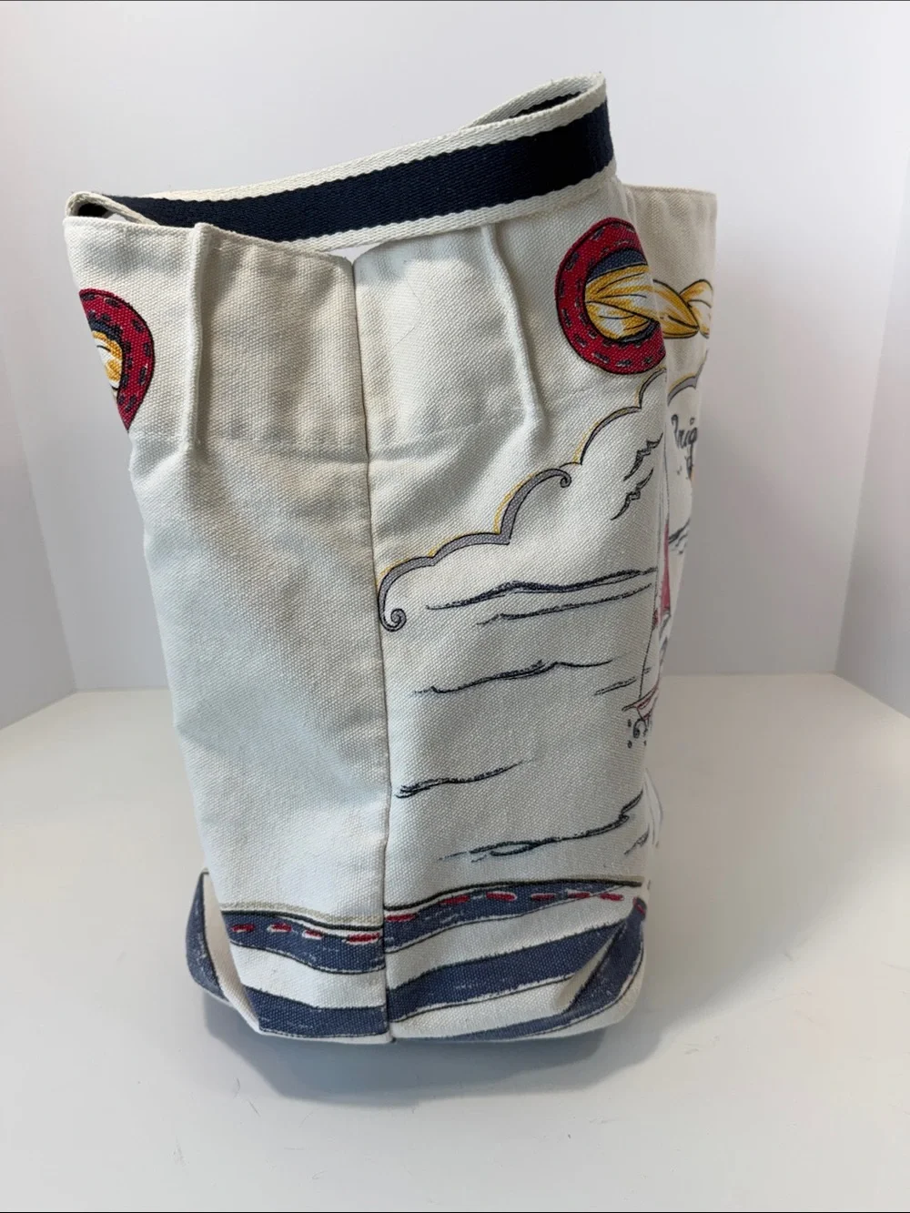 Brighton Cream Navy Red Nautical Canvas Tote Bag with Sunshine Yellow Accents